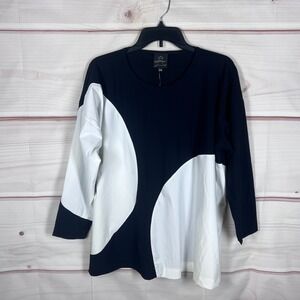 Spirithouse Top Women S/M Black White Abstract Colorblock Blouse Artsy Boxy Knit